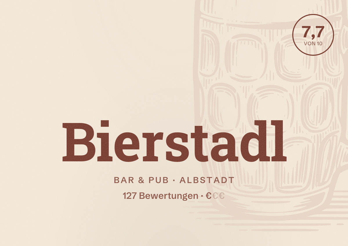 Illustriertes Poster von Bierstadl, Bar & Pub in Albstadt: Bewertung 7,7 von 10 aus 127 Bewertungen, Preisniveau €