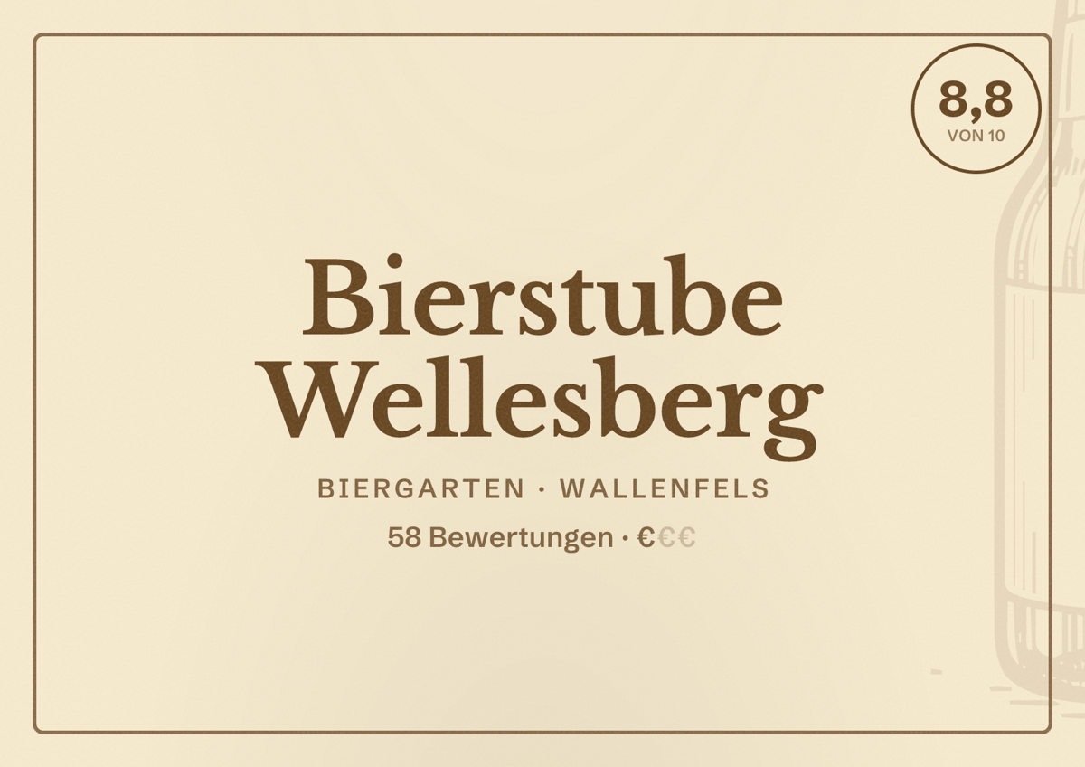 Illustriertes Poster von Bierstube Wellesberg, Biergarten in Wallenfels: Bewertung 8,8 von 10 aus 58 Bewertungen, Preisniveau €