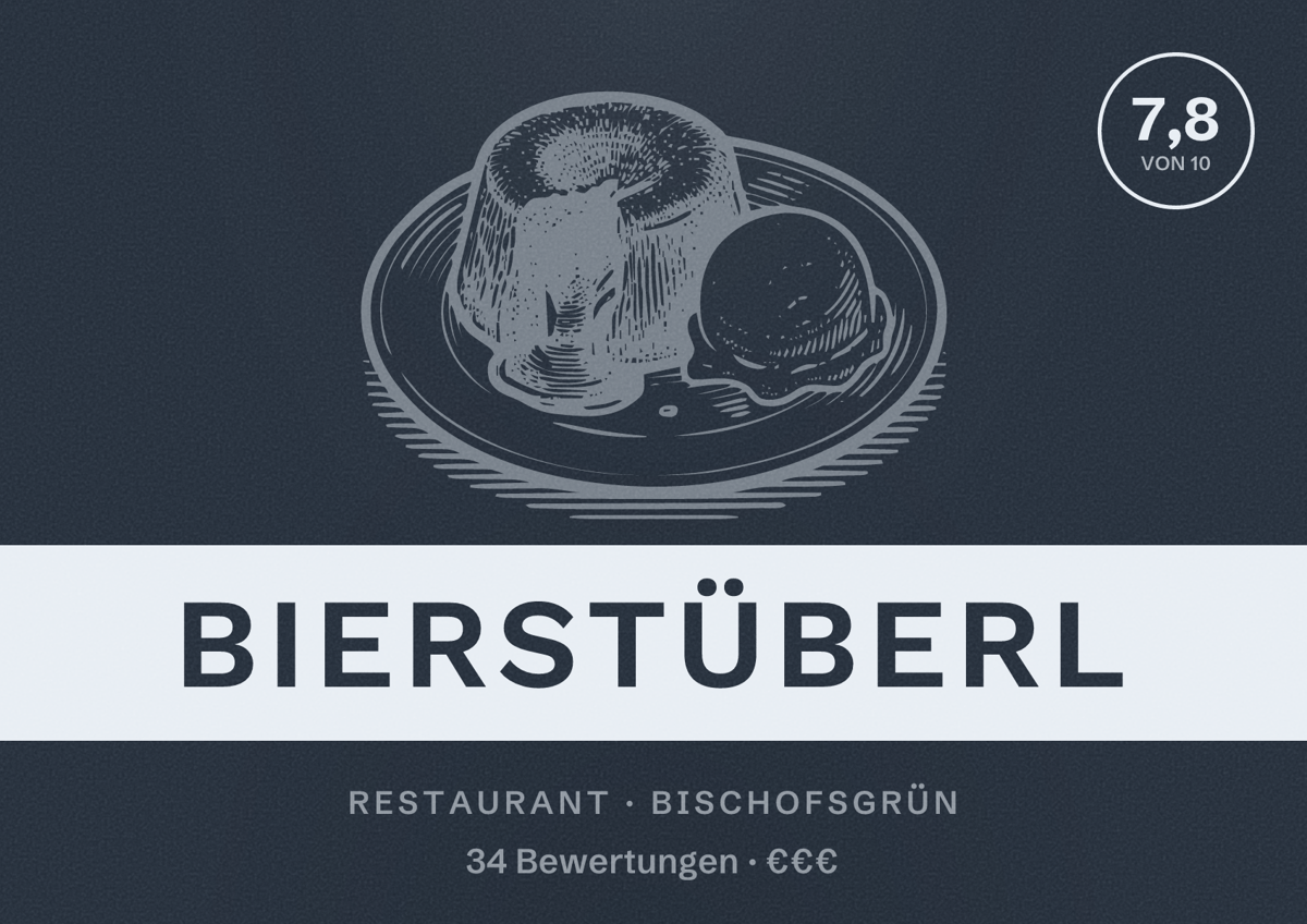 Illustriertes Poster von Bierstüberl, Restaurant in Bischofsgrün: Bewertung 7,8 von 10 aus 34 Bewertungen, Preisniveau €€€