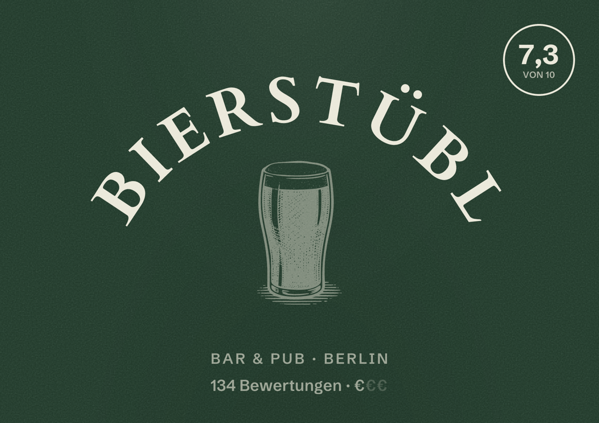 Illustriertes Poster von Bierstübl, Bar & Pub in Berlin: Bewertung 7,3 von 10 aus 134 Bewertungen, Preisniveau €