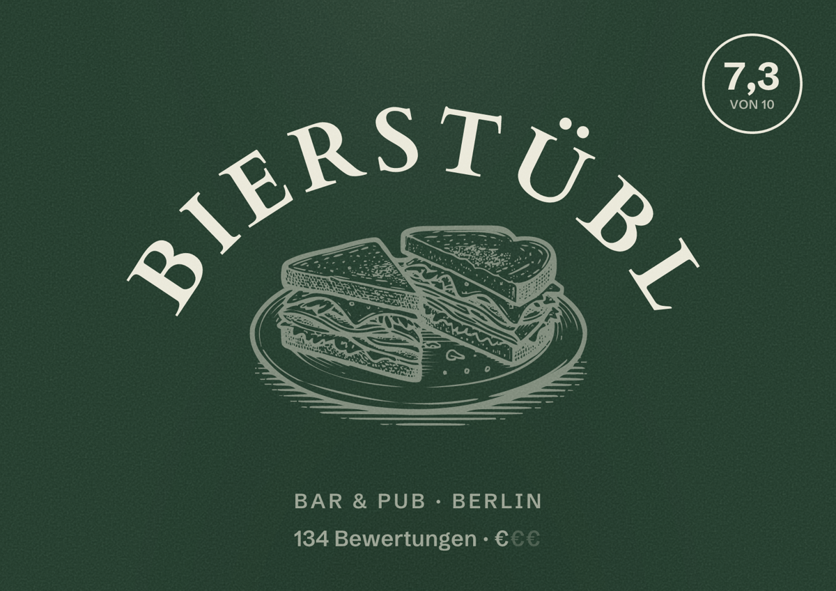 Illustriertes Poster von Bierstübl, Bar & Pub in Berlin: Bewertung 7,3 von 10 aus 134 Bewertungen, Preisniveau €