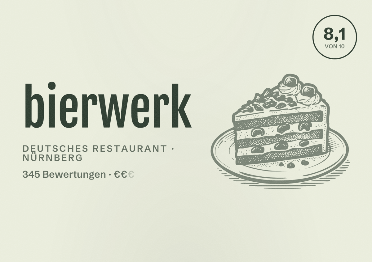 Illustriertes Poster von bierwerk, Deutsches Restaurant in Nürnberg: Bewertung 8,1 von 10 aus 345 Bewertungen, Preisniveau €€