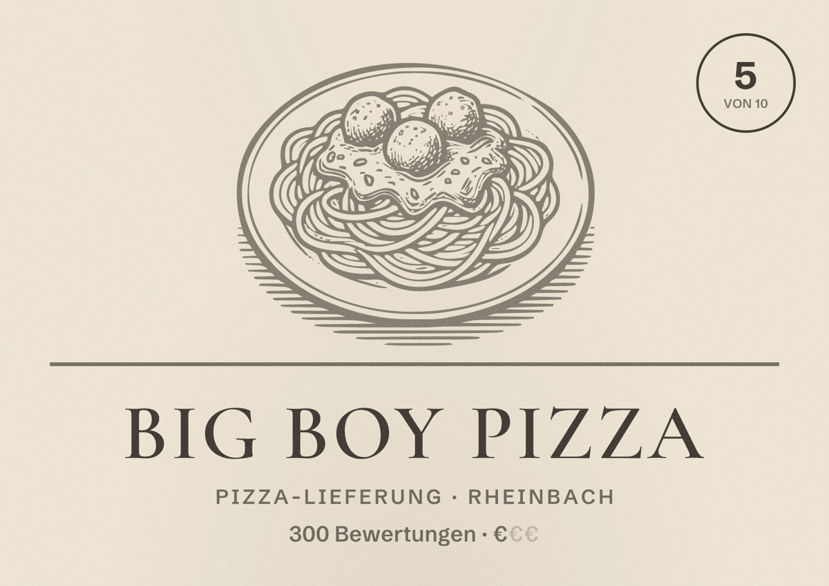 Illustriertes Poster von Big Boy Pizza, Pizza-Lieferung in Rheinbach: Bewertung 5 von 10 aus 300 Bewertungen, Preisniveau €
