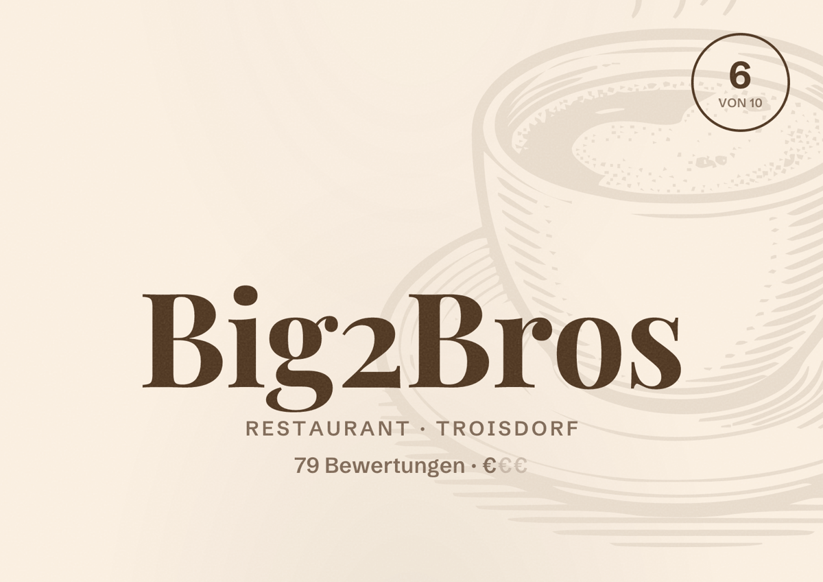 Illustriertes Poster von Big2Bros, Restaurant in Troisdorf: Bewertung 6 von 10 aus 79 Bewertungen, Preisniveau €