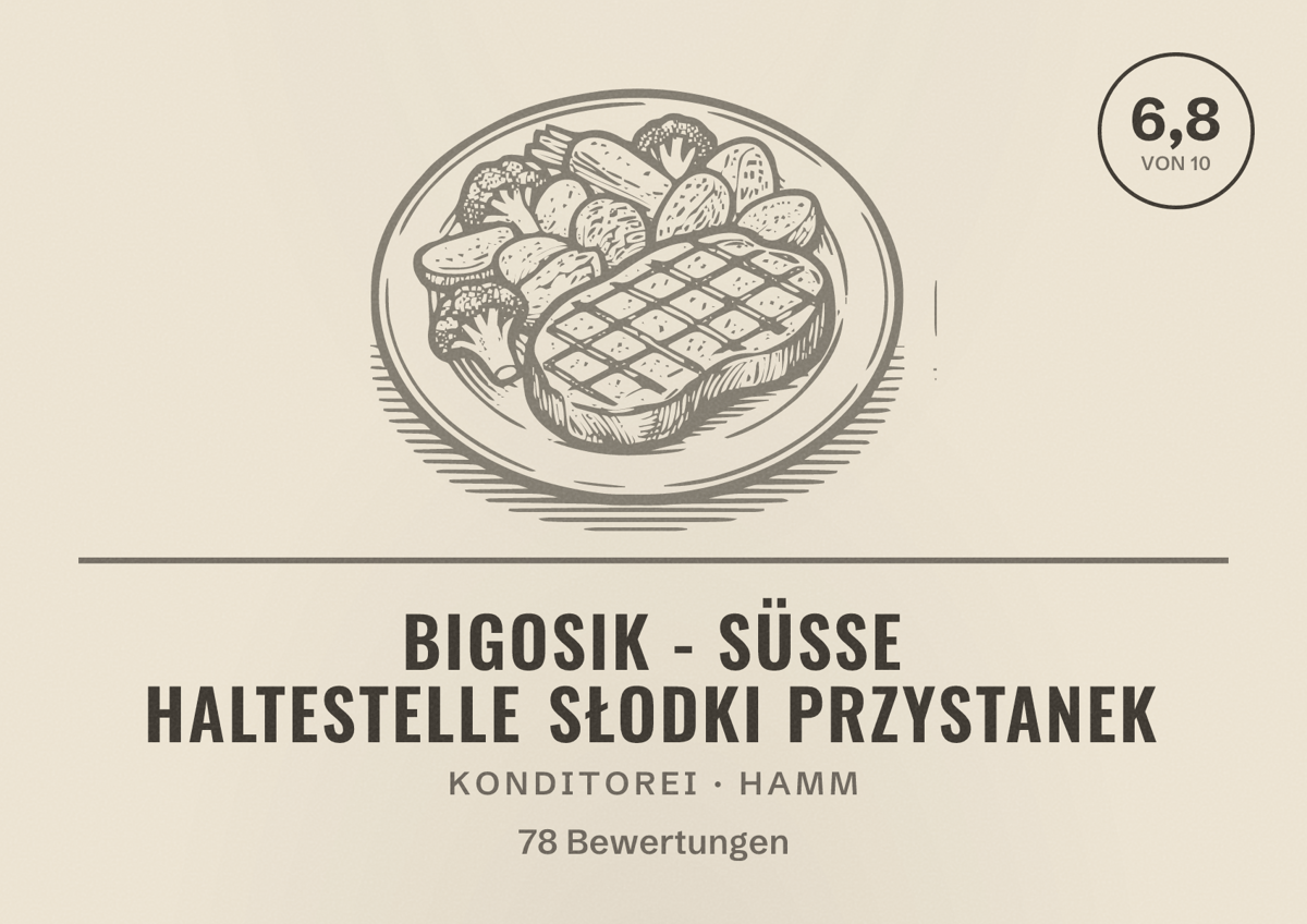 Illustriertes Poster von BIGOSIK - Süße Haltestelle Słodki Przystanek, Konditorei in Hamm: Bewertung 6,8 von 10 aus 78 Bewertungen