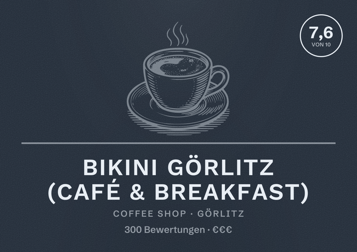 Illustriertes Poster von BIKINI Görlitz (Café & Breakfast), Coffee Shop in Görlitz: Bewertung 7,6 von 10 aus 300 Bewertungen, Preisniveau €€€