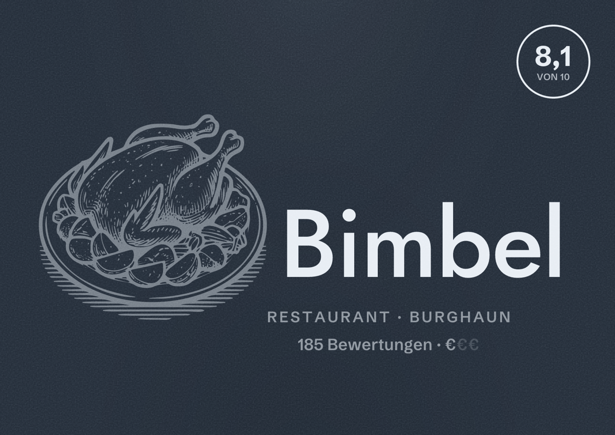 Illustriertes Poster von Bimbel, Restaurant in Burghaun: Bewertung 8,1 von 10 aus 185 Bewertungen, Preisniveau €