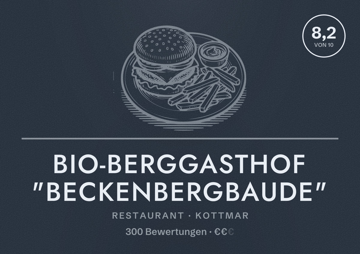 Illustriertes Poster von Bio-Berggasthof "Beckenbergbaude", Restaurant in Kottmar: Bewertung 8,2 von 10 aus 300 Bewertungen, Preisniveau €€