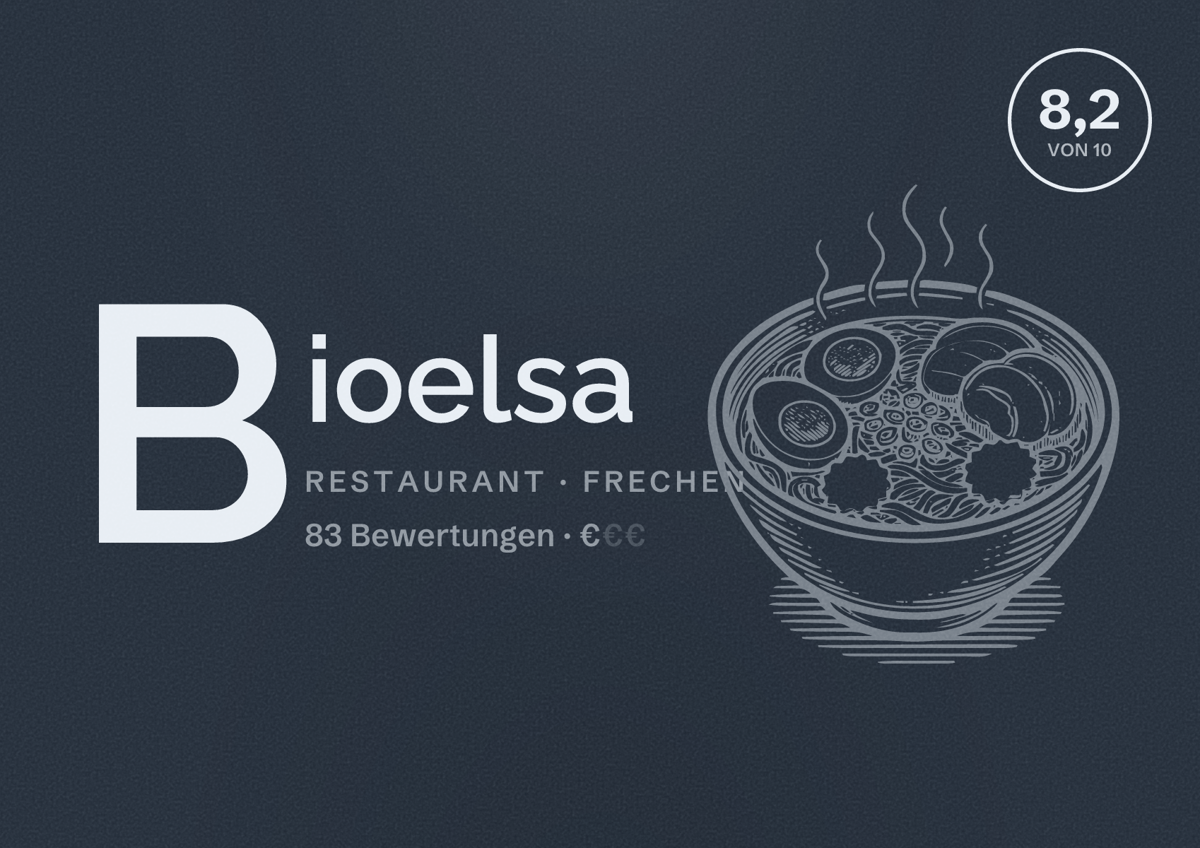 Illustriertes Poster von Bioelsa, Restaurant in Frechen: Bewertung 8,2 von 10 aus 83 Bewertungen, Preisniveau €