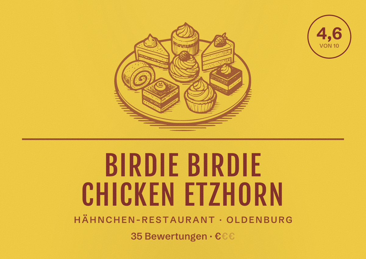Illustriertes Poster von Birdie Birdie Chicken Etzhorn, Hähnchen-Restaurant in Oldenburg: Bewertung 4,6 von 10 aus 35 Bewertungen, Preisniveau €