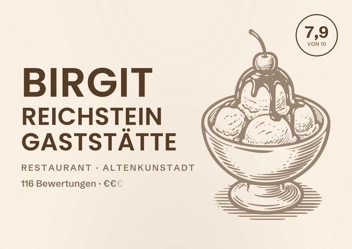 Illustriertes Poster von Birgit Reichstein Gaststätte, Restaurant in Altenkunstadt: Bewertung 7,9 von 10 aus 116 Bewertungen, Preisniveau €€