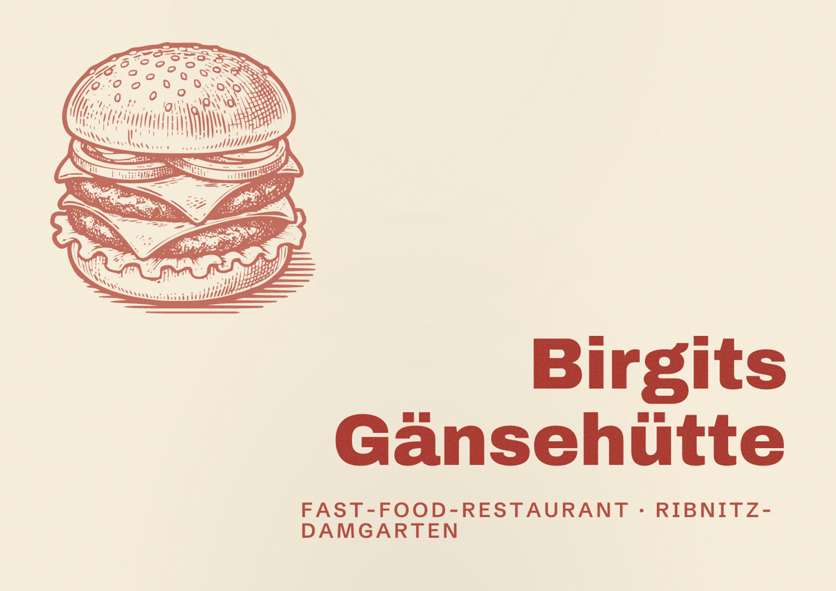 Illustriertes Poster von Birgits Gänsehütte, Fast-Food-Restaurant in Ribnitz-Damgarten