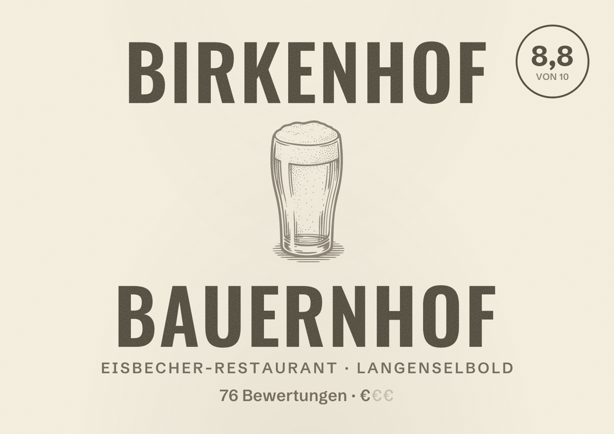 Illustriertes Poster von Birkenhof Bauernhof, Eisbecher-Restaurant in Langenselbold: Bewertung 8,8 von 10 aus 76 Bewertungen, Preisniveau €