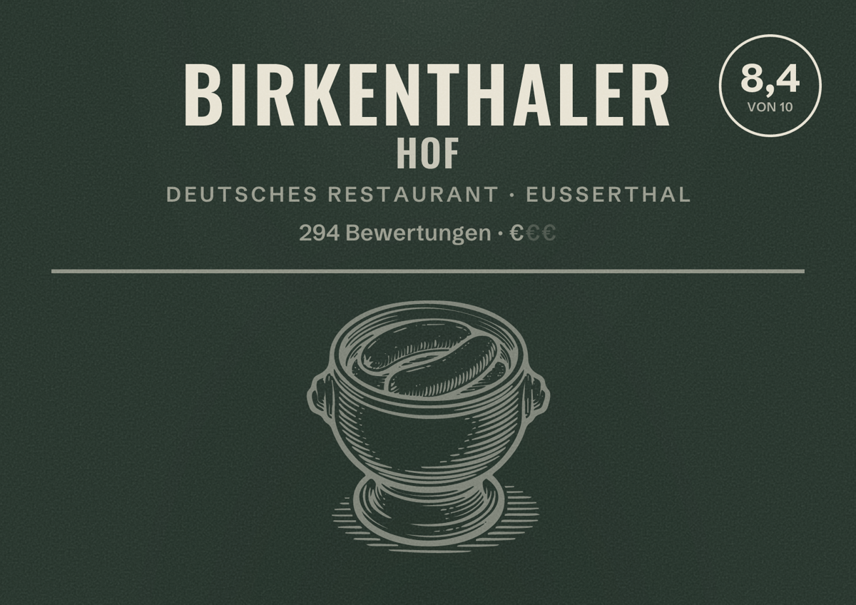 Illustriertes Poster von Birkenthaler Hof, Deutsches Restaurant in Eußerthal: Bewertung 8,4 von 10 aus 294 Bewertungen, Preisniveau €