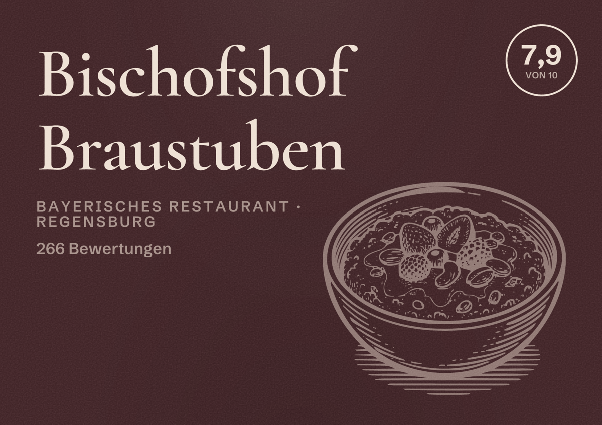 Illustriertes Poster von Bischofshof Braustuben, Bayerisches Restaurant in Regensburg: Bewertung 7,9 von 10 aus 266 Bewertungen
