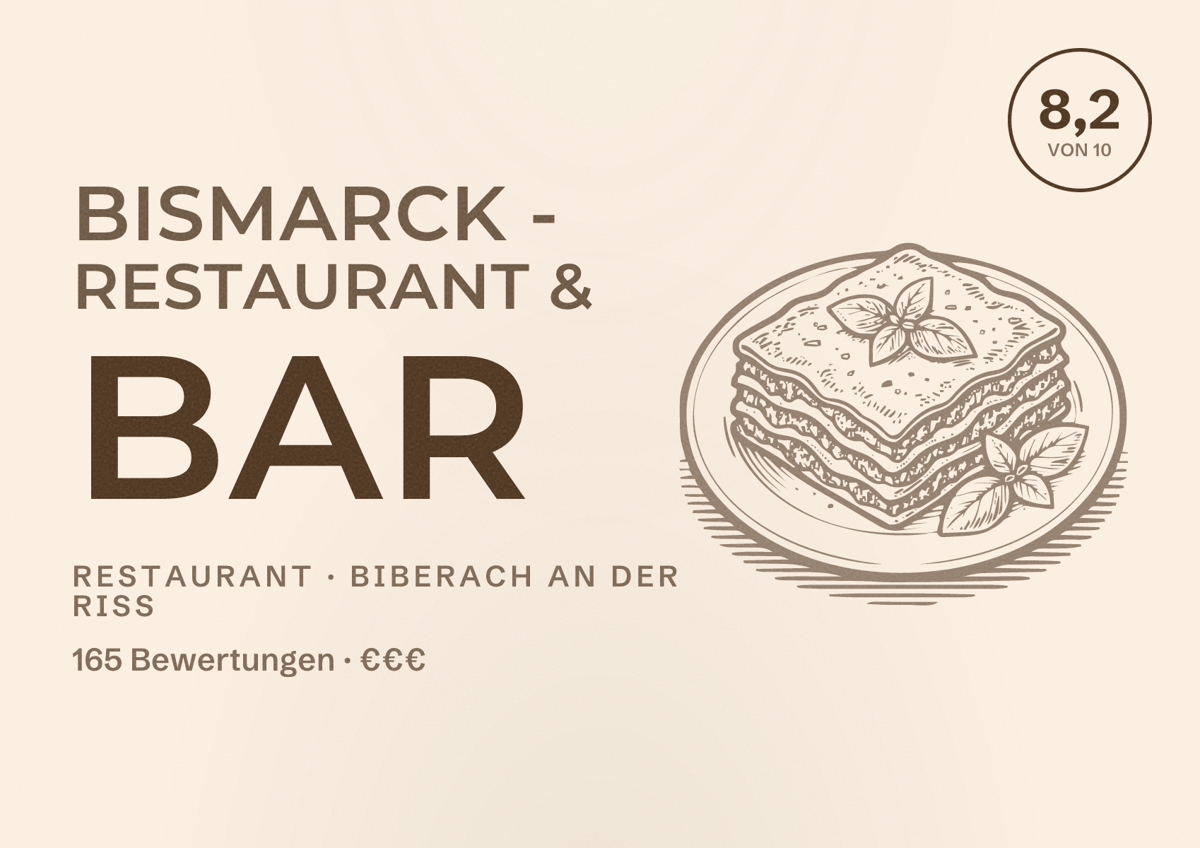Illustriertes Poster von Bismarck - Restaurant & Bar, Restaurant in Biberach an der Riß: Bewertung 8,2 von 10 aus 165 Bewertungen, Preisniveau €€€