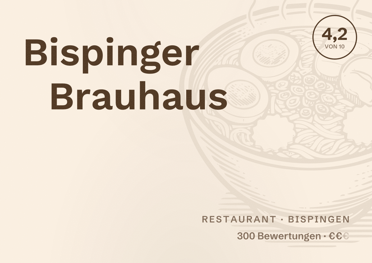 Illustriertes Poster von Bispinger Brauhaus, Restaurant in Bispingen: Bewertung 4,2 von 10 aus 300 Bewertungen, Preisniveau €€