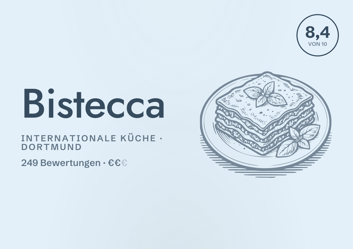 Illustriertes Poster von Bistecca, Internationale Küche in Dortmund: Gästebewertung 8,4 von 10 aus 249 Bewertungen
