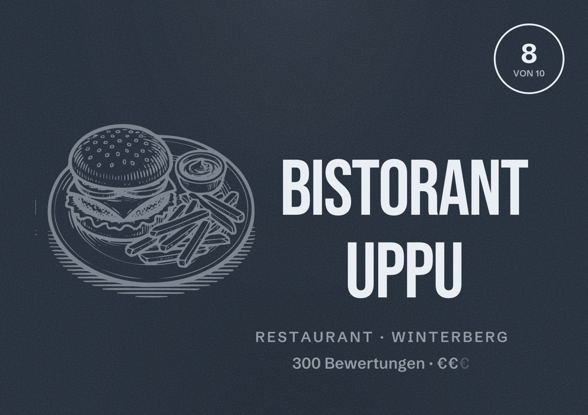 Illustriertes Poster von Bistorant Uppu, Restaurant in Winterberg: Bewertung 8 von 10 aus 300 Bewertungen, Preisniveau €€