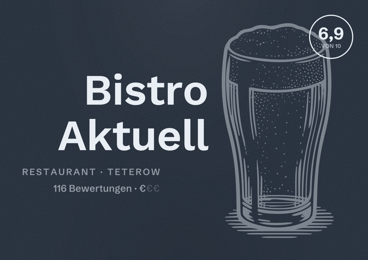 Illustriertes Poster von Bistro Aktuell, Restaurant in Teterow: Bewertung 6,9 von 10 aus 116 Bewertungen, Preisniveau €