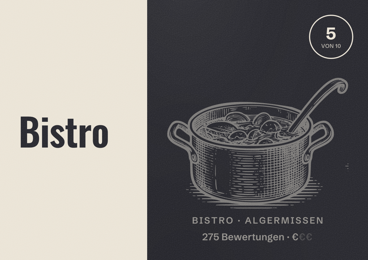Illustriertes Poster von Bistro, Bistro in Algermissen: Bewertung 5 von 10 aus 275 Bewertungen, Preisniveau €