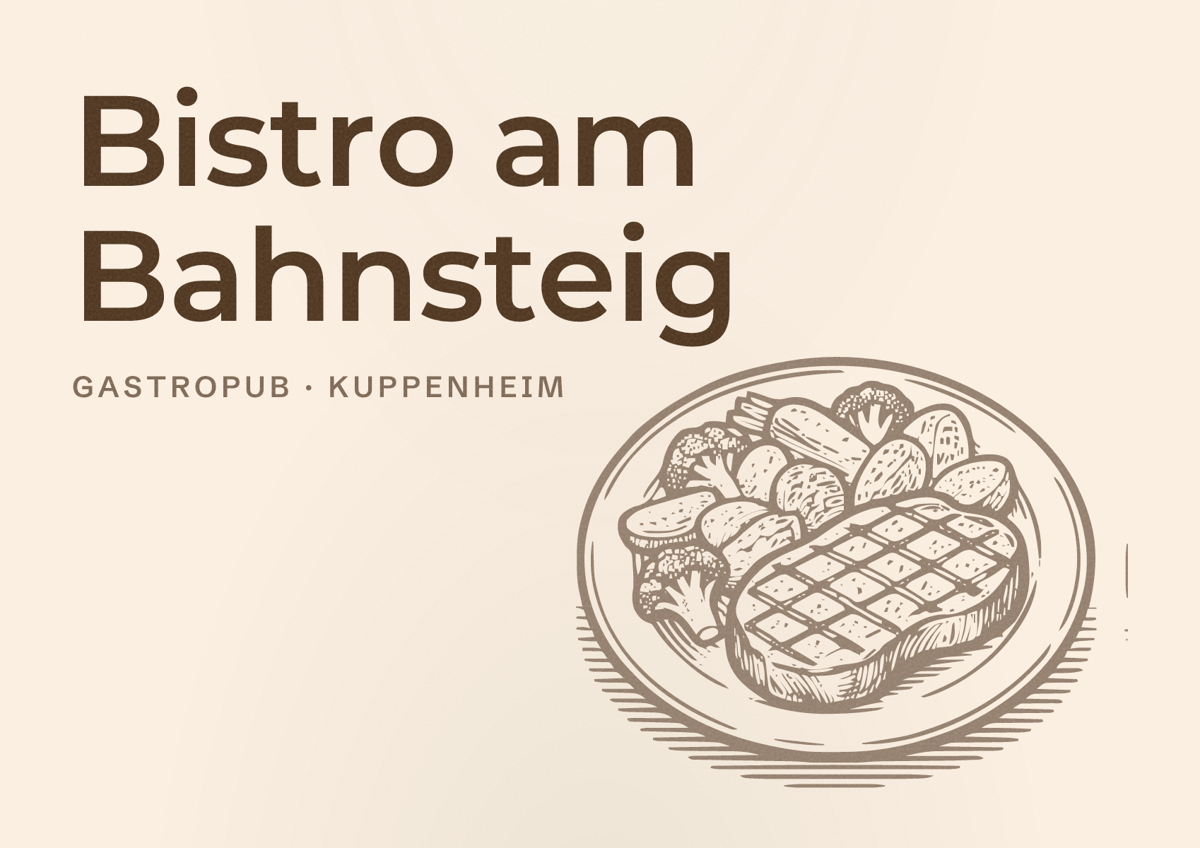 Illustriertes Poster von Bistro am Bahnsteig, Gastropub in Kuppenheim