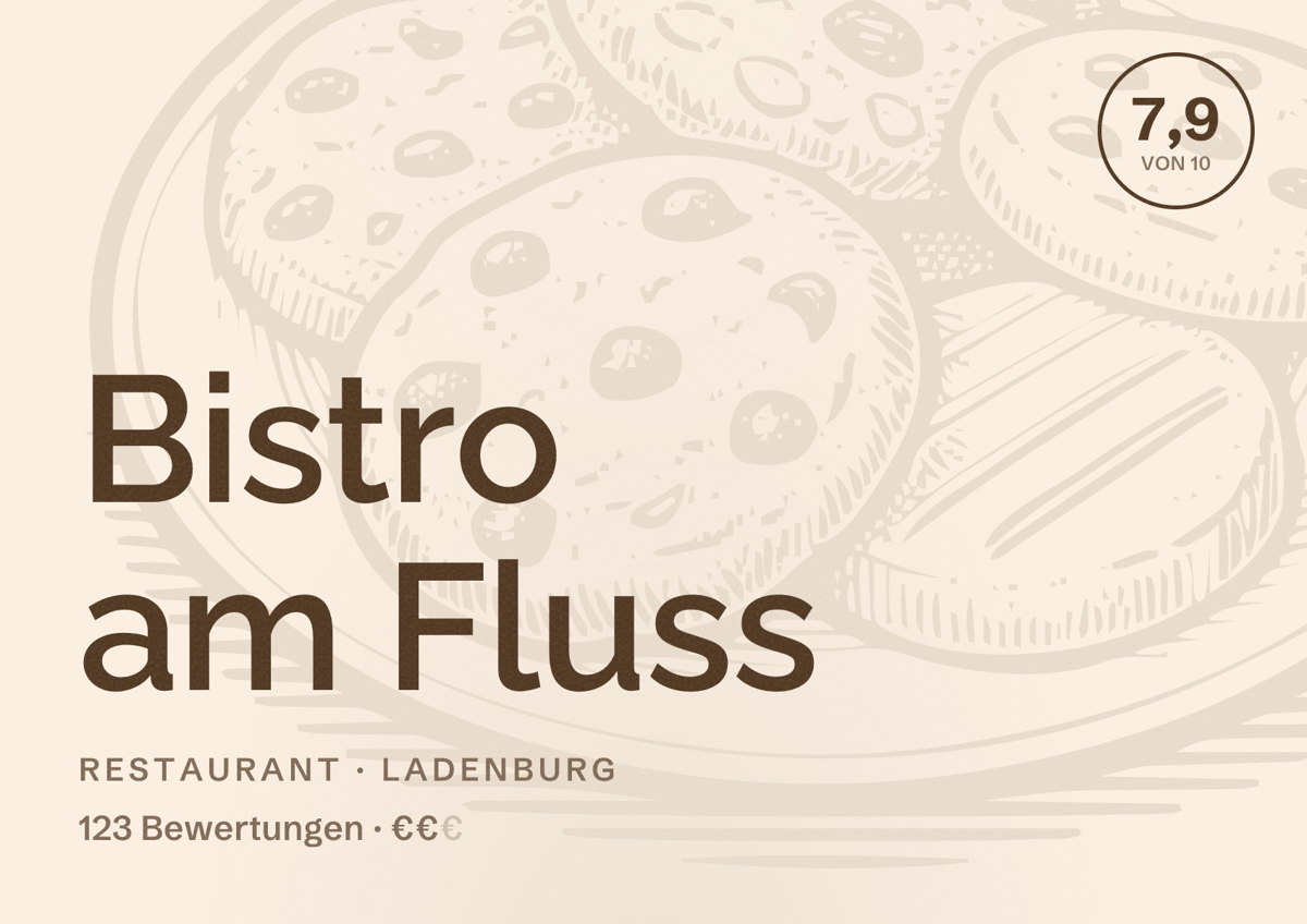 Illustriertes Poster von Bistro am Fluss, Restaurant in Ladenburg: Bewertung 7,9 von 10 aus 123 Bewertungen, Preisniveau €€