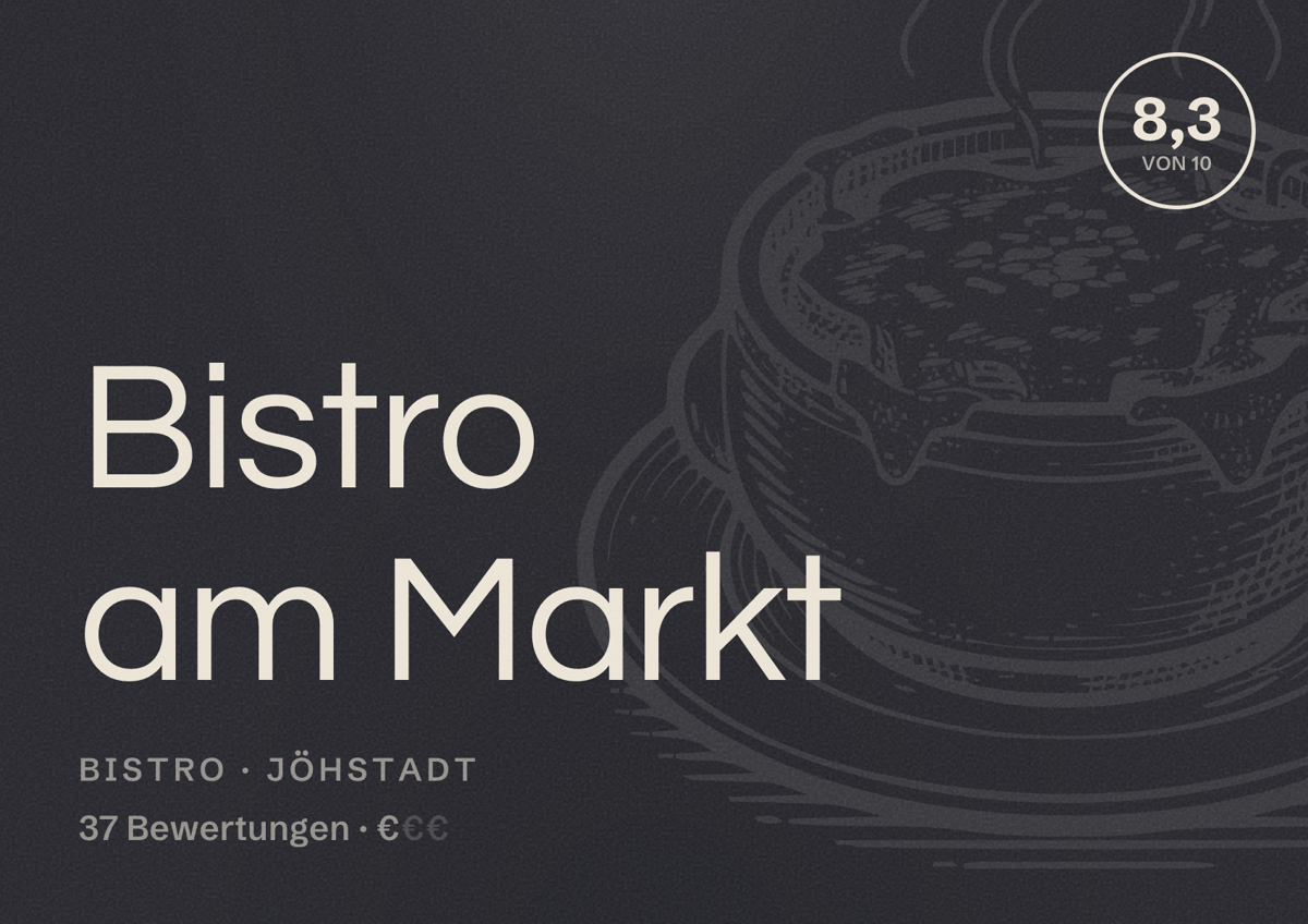 Illustriertes Poster von Bistro am Markt, Bistro in Jöhstadt: Bewertung 8,3 von 10 aus 37 Bewertungen, Preisniveau €