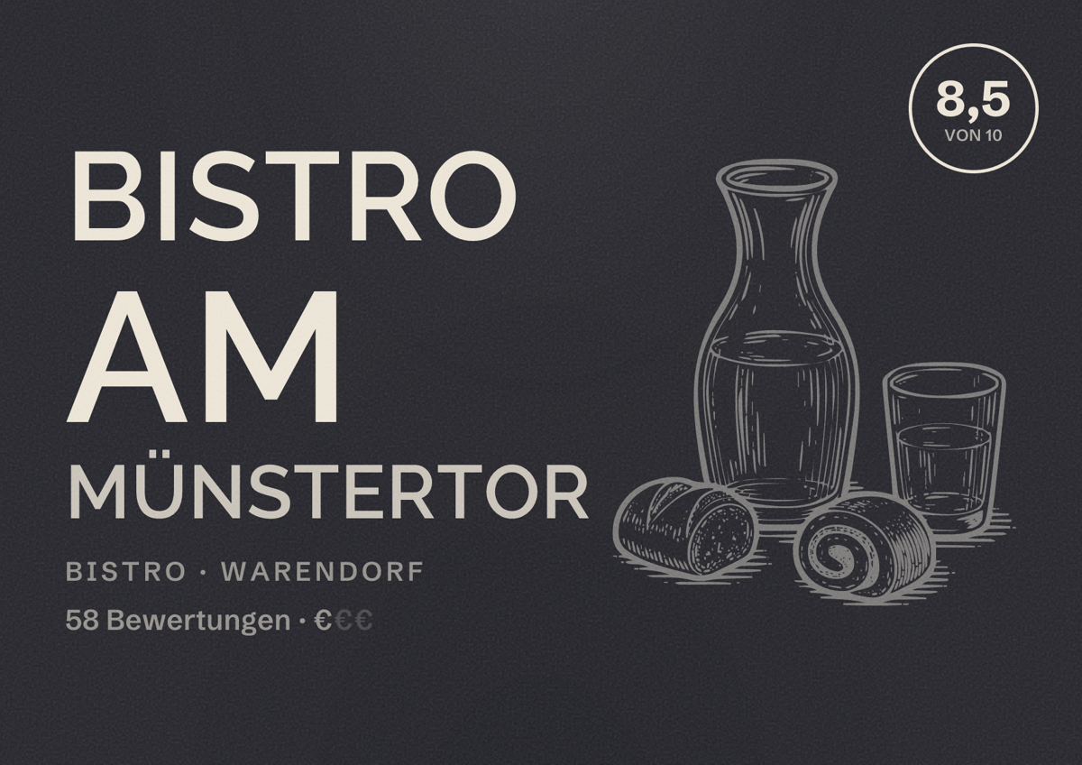 Illustriertes Poster von Bistro am Münstertor, Bistro in Warendorf: Bewertung 8,5 von 10 aus 58 Bewertungen, Preisniveau €