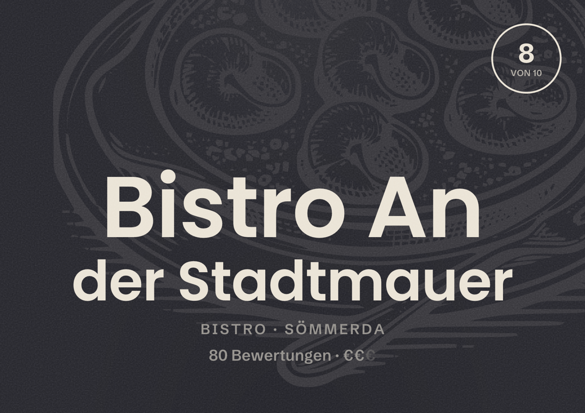 Illustriertes Poster von Bistro An der Stadtmauer, Bistro in Sömmerda: Bewertung 8 von 10 aus 80 Bewertungen, Preisniveau €€