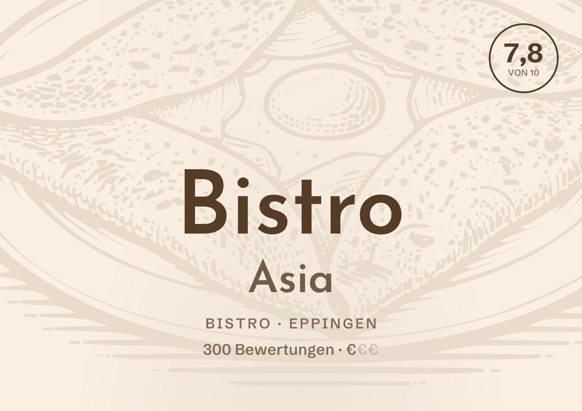 Illustriertes Poster von Bistro Asia, Bistro in Eppingen: Bewertung 7,8 von 10 aus 300 Bewertungen, Preisniveau €