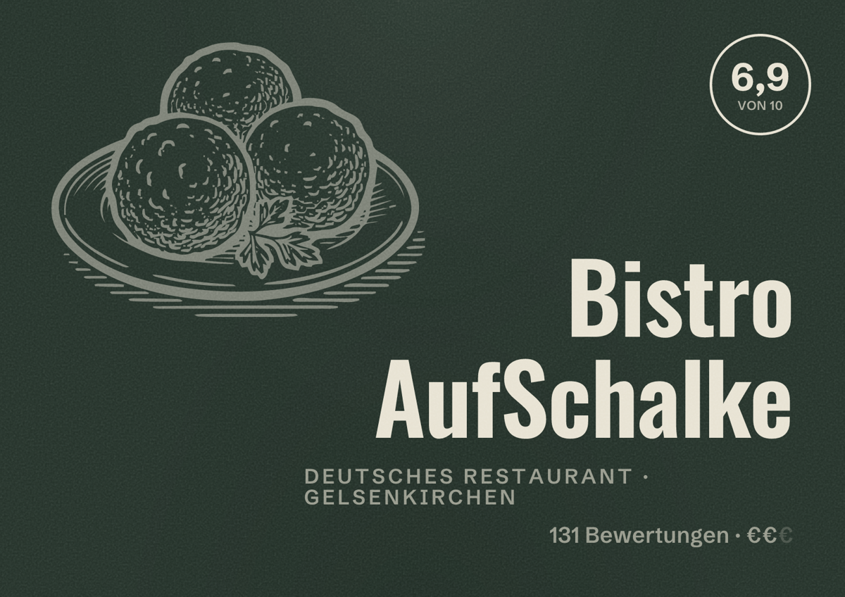 Illustriertes Poster von Bistro AufSchalke, Deutsches Restaurant in Gelsenkirchen: Bewertung 6,9 von 10 aus 131 Bewertungen, Preisniveau €€