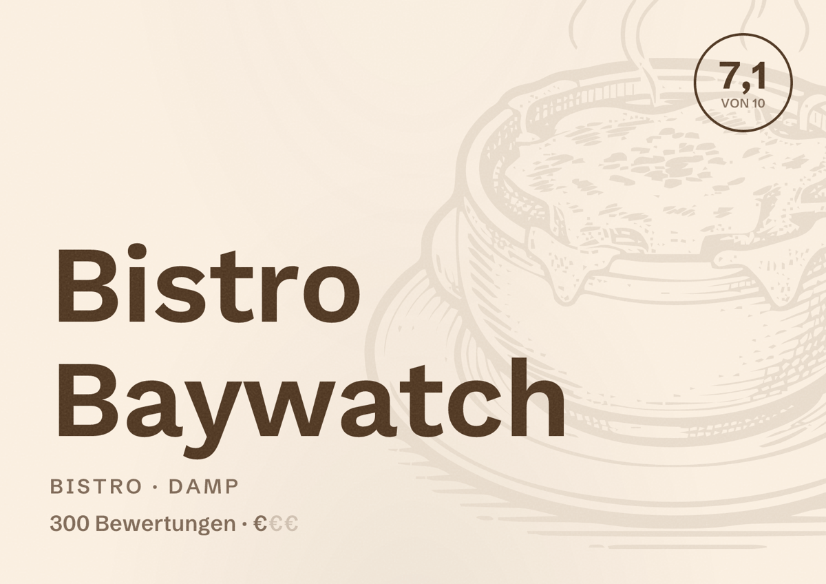 Illustriertes Poster von Bistro Baywatch, Bistro in Damp: Bewertung 7,1 von 10 aus 300 Bewertungen, Preisniveau €