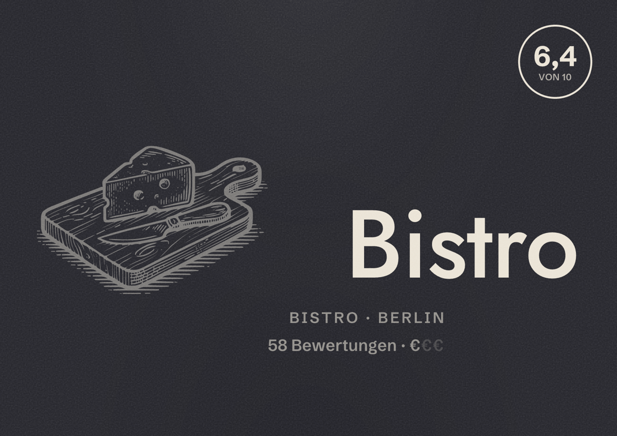 Illustriertes Poster von Bistro, Bistro in Berlin: Bewertung 6,4 von 10 aus 58 Bewertungen, Preisniveau €