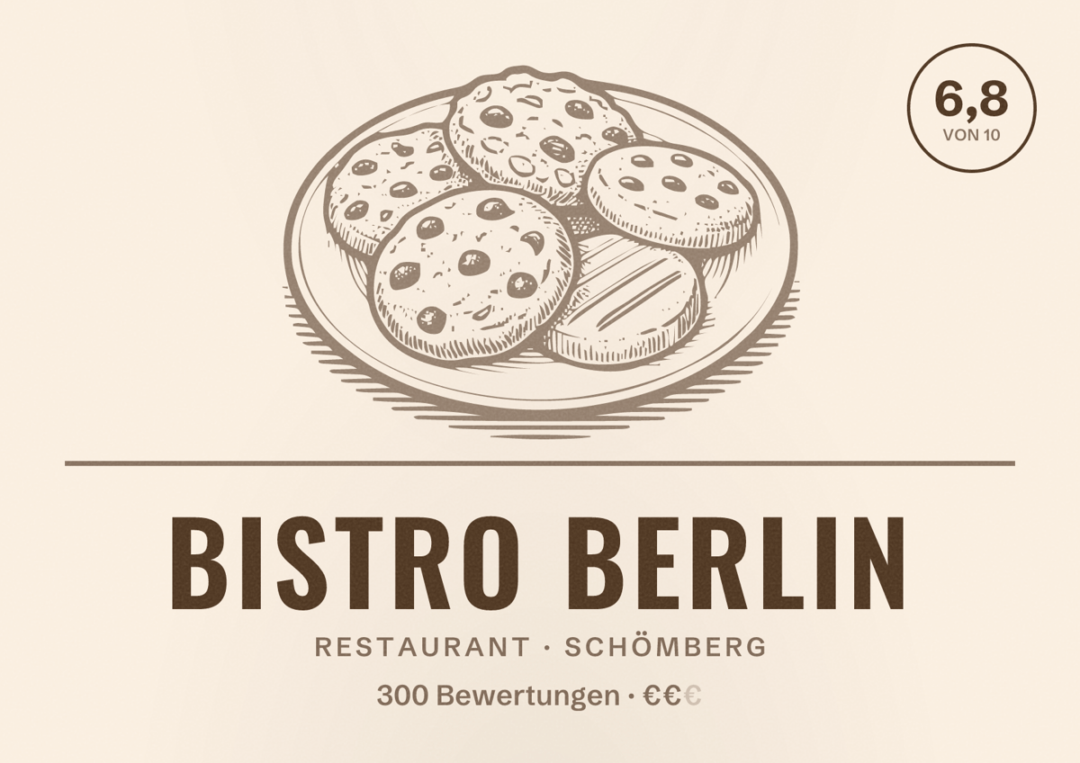 Illustriertes Poster von Bistro Berlin, Restaurant in Schömberg: Bewertung 6,8 von 10 aus 300 Bewertungen, Preisniveau €€