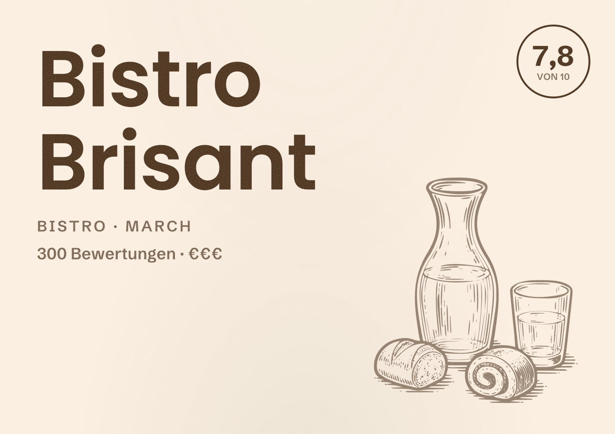 Illustriertes Poster von Bistro Brisant, Bistro in March: Bewertung 7,8 von 10 aus 300 Bewertungen, Preisniveau €€€