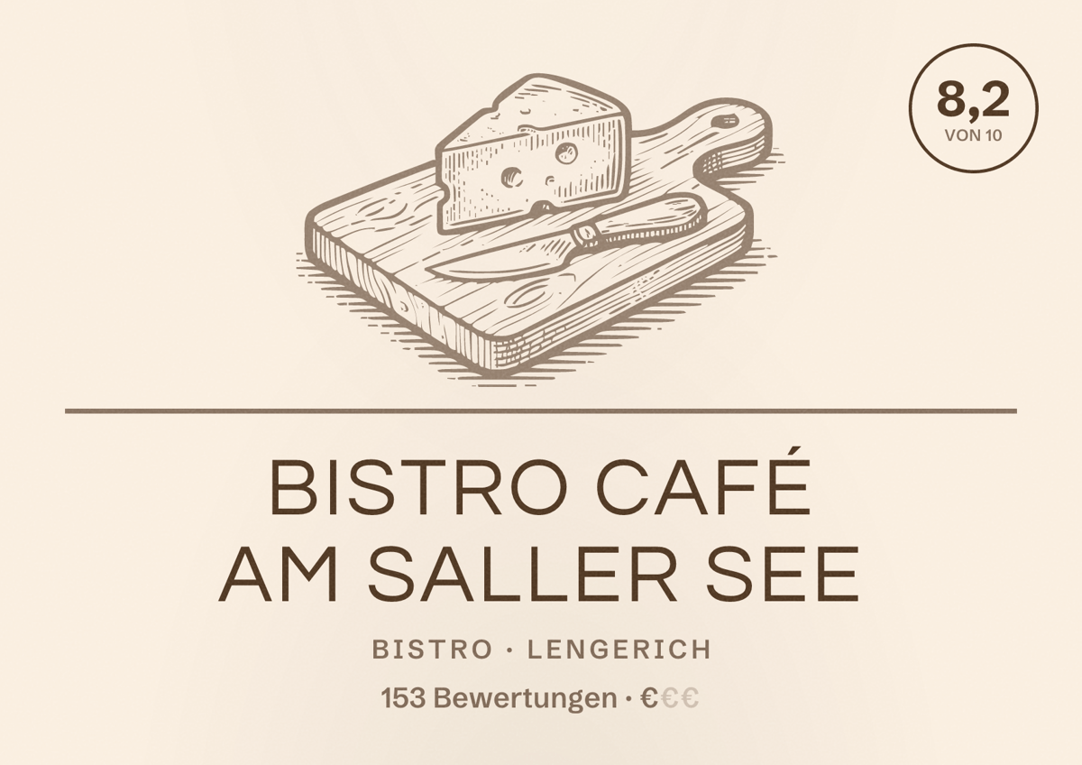 Illustriertes Poster von Bistro Café am Saller See, Bistro in Lengerich: Bewertung 8,2 von 10 aus 153 Bewertungen, Preisniveau €