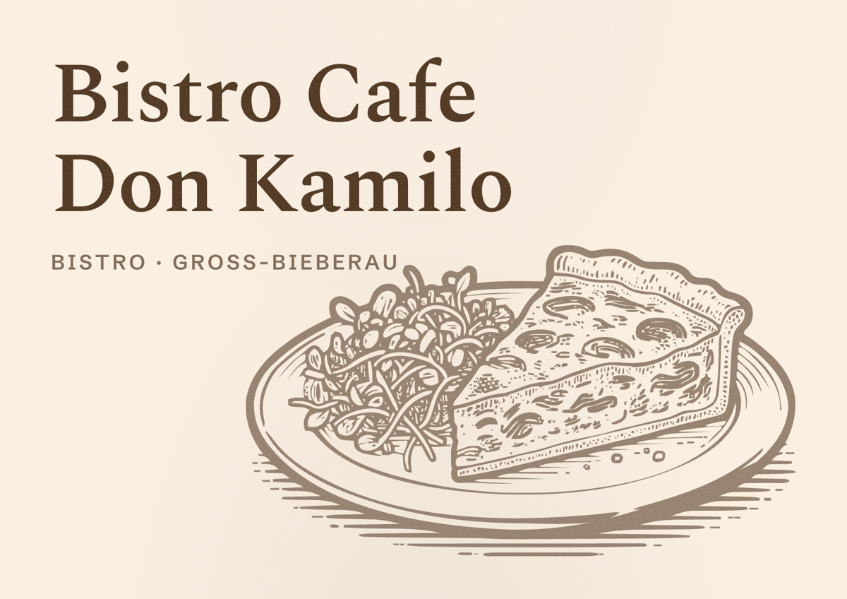 Illustriertes Poster von Bistro Cafe Don Kamilo, Bistro in Groß-Bieberau
