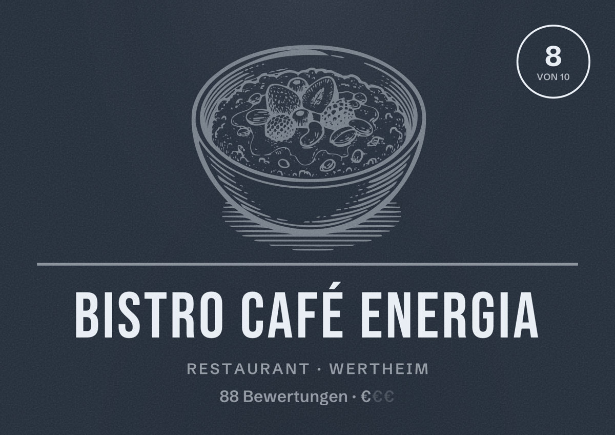Illustriertes Poster von Bistro Café Energia, Restaurant in Wertheim: Bewertung 8 von 10 aus 88 Bewertungen, Preisniveau €