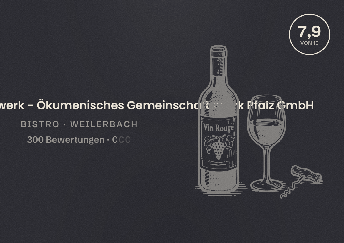 Illustriertes Poster von Bistro-Café Stellwerk - Ökumenisches Gemeinschaftswerk Pfalz GmbH, Bistro in Weilerbach: Bewertung 7,9 von 10 aus 300 Bewertungen, Preisniveau €