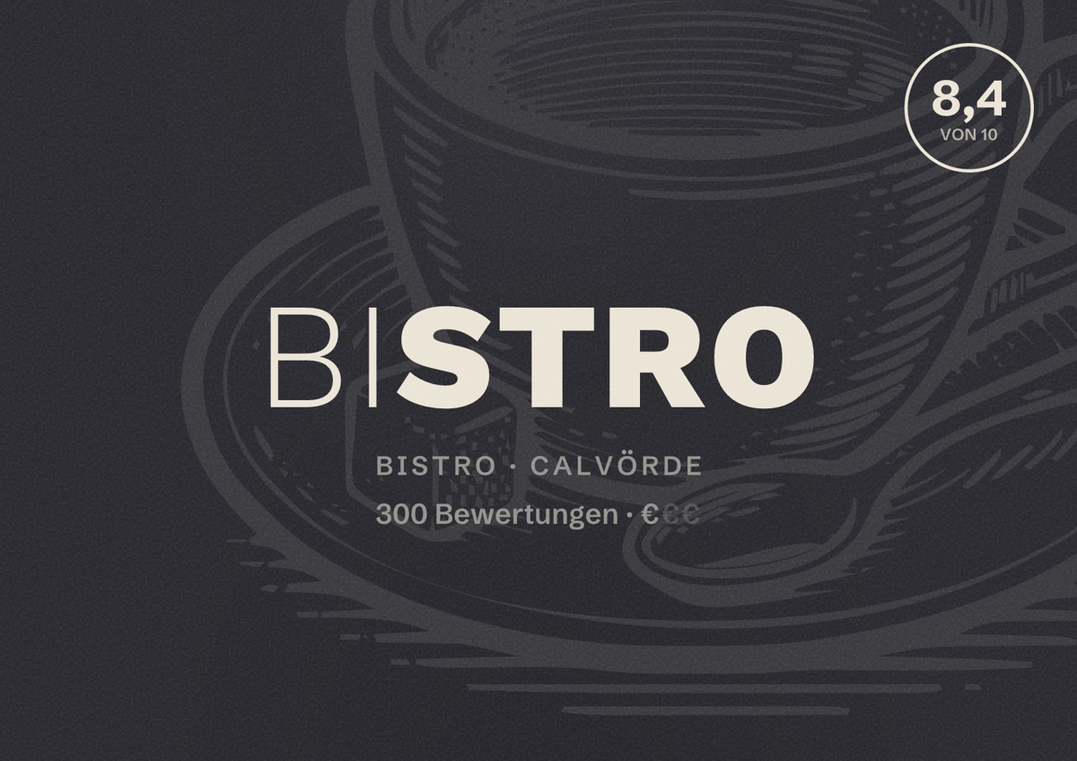 Illustriertes Poster von Bistro, Bistro in Calvörde: Bewertung 8,4 von 10 aus 300 Bewertungen, Preisniveau €
