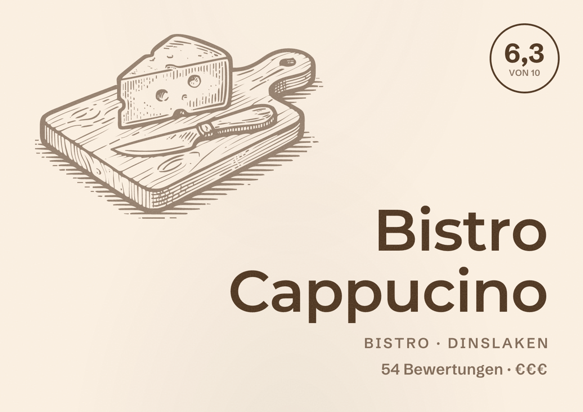 Illustriertes Poster von Bistro Cappucino, Bistro in Dinslaken: Bewertung 6,3 von 10 aus 54 Bewertungen, Preisniveau €€€