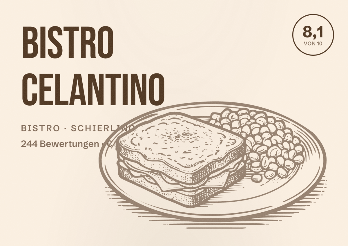 Illustriertes Poster von Bistro Celantino, Bistro in Schierling: Bewertung 8,1 von 10 aus 244 Bewertungen, Preisniveau €