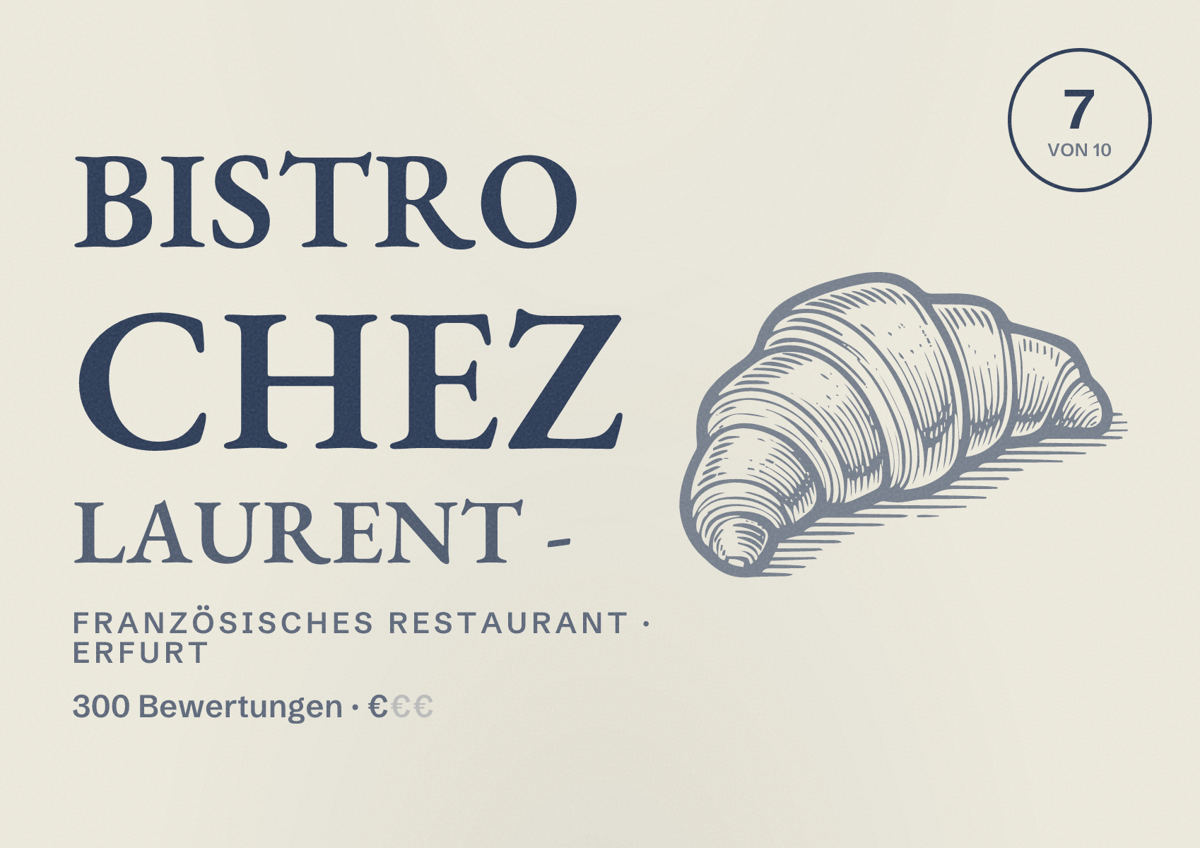 Illustriertes Poster von Bistro Chez Laurent -, Französisches Restaurant in Erfurt: Bewertung 7,0 von 10 aus 300 Bewertungen, Preisniveau €