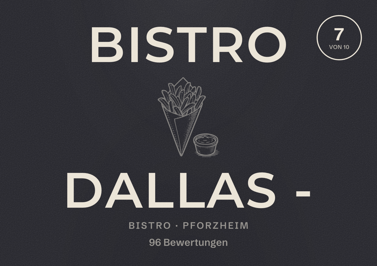 Illustriertes Poster von Bistro Dallas -, Bistro in Pforzheim: Bewertung 7 von 10 aus 96 Bewertungen