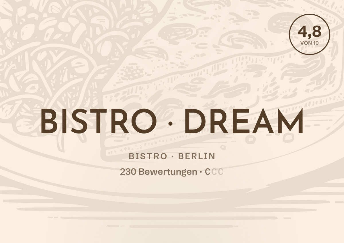 Illustriertes Poster von BISTRO DREAM, Bistro in Berlin: Bewertung 4,8 von 10 aus 230 Bewertungen, Preisniveau €