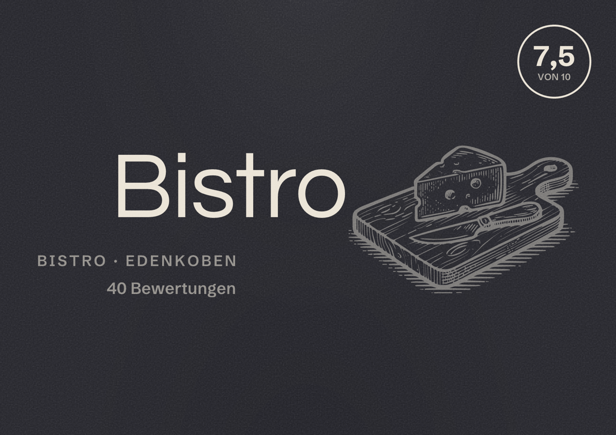 Illustriertes Poster von Bistro, Bistro in Edenkoben: Bewertung 7,5 von 10 aus 40 Bewertungen
