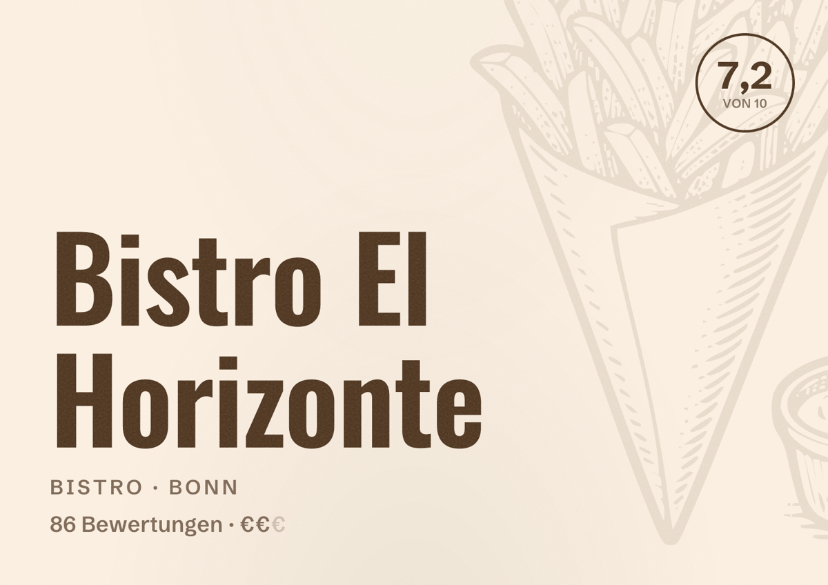 Illustriertes Poster von Bistro El Horizonte, Bistro in Bonn: Gästebewertung 7,2 von 10 aus 86 Bewertungen