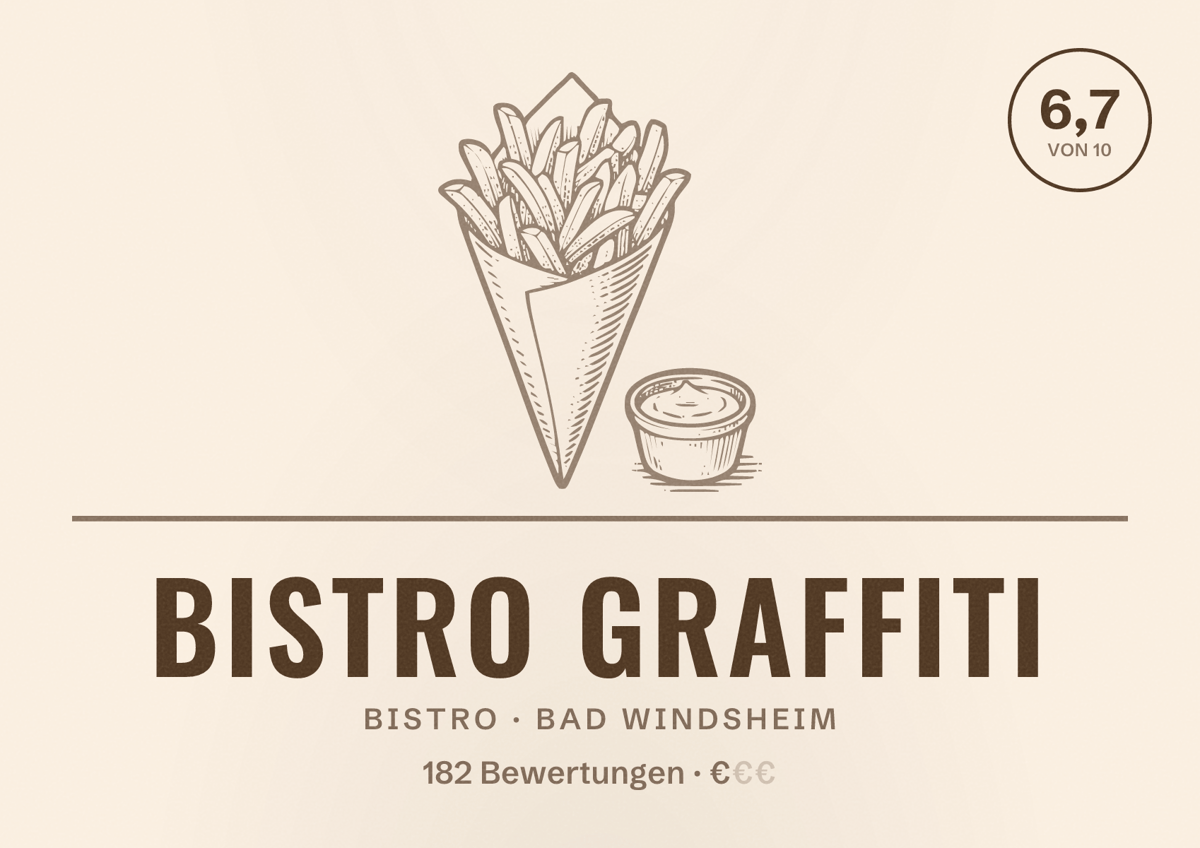 Illustriertes Poster von Bistro Graffiti, Bistro in Bad Windsheim: Bewertung 6,7 von 10 aus 182 Bewertungen, Preisniveau €