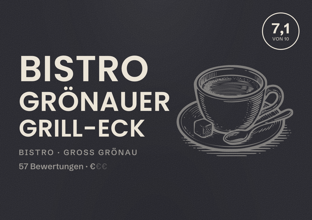 Illustriertes Poster von Bistro Grönauer Grill-Eck, Bistro in Groß Grönau: Bewertung 7,1 von 10 aus 57 Bewertungen, Preisniveau €